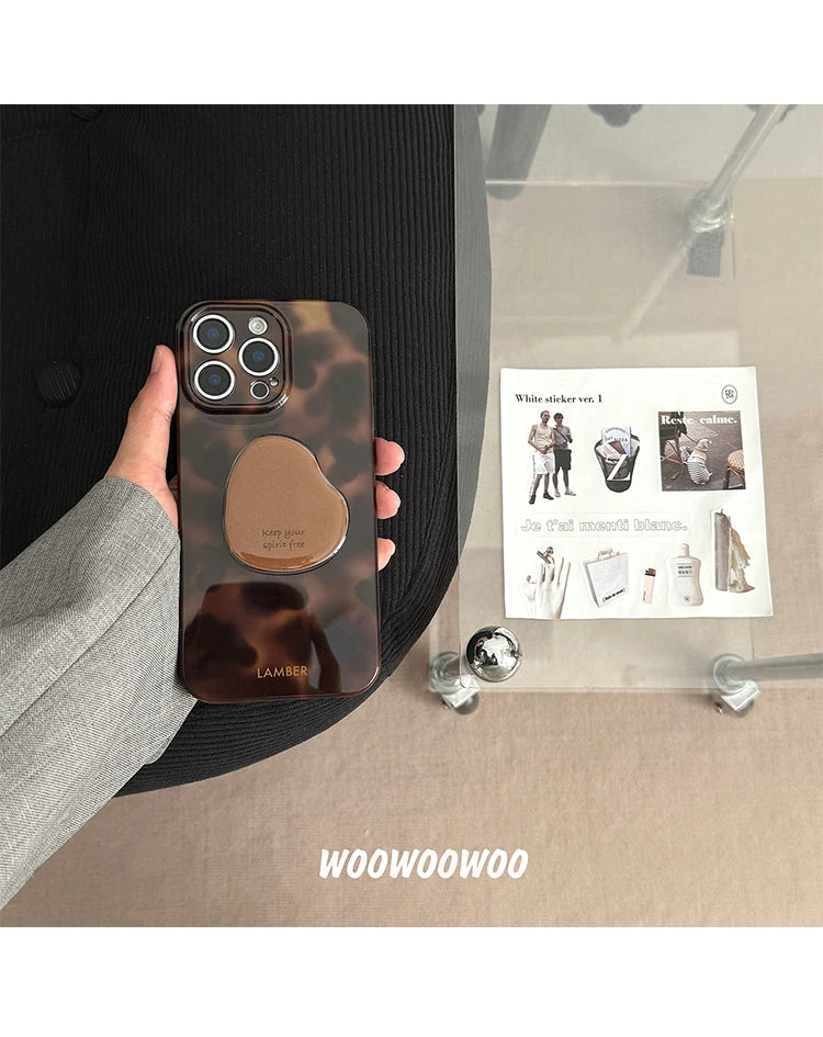 Stylish Personality Black Brown Amber Iceberg Pattern Magnetic With Holder Phone Cover Case for iPhone 16 15 14 13 12 Pro Max - Caseverse