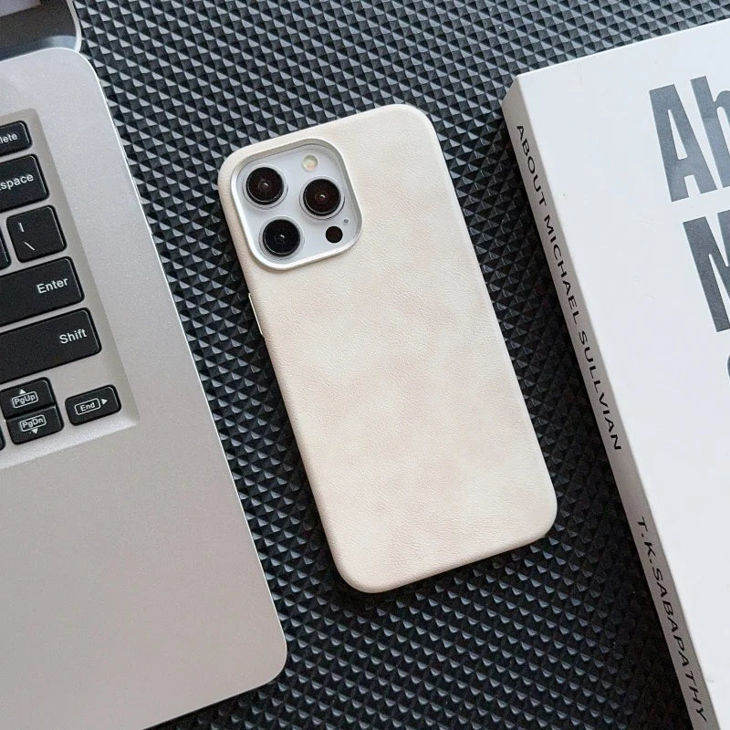 Luxury Business Vintage Leather Magnetic Phone Case for IPhone 16 Plus 15 14 13 12 Pro Max Metal Camera Frame Shockproof Cover Caseverse