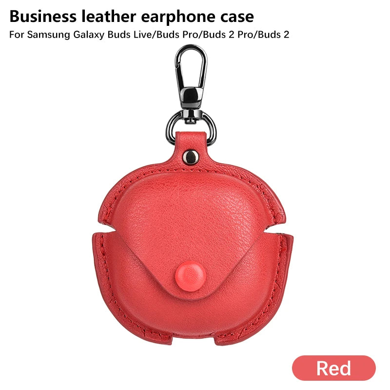 Luxury Leather Case For Samsung Galaxy Buds 2 Pro Buds Live Buds FE Case Bluetooth Wireless Headphones Protective Cover Keychain Caseverse