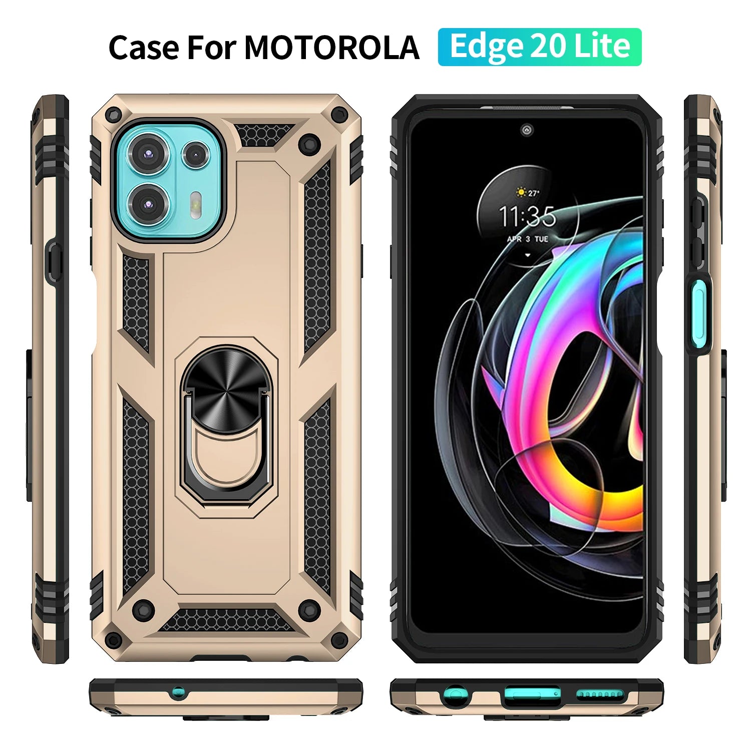 Cover Case for Moto Motorola Edge 20 Lite Shockproof Armor Rugged Military Protective Ring Holder Magnet Phone Case - Caseverse