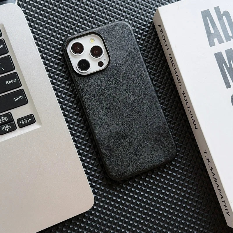 Luxury Business Vintage Leather Magnetic Phone Case for IPhone 16 Plus 15 14 13 12 Pro Max Metal Camera Frame Shockproof Cover Caseverse