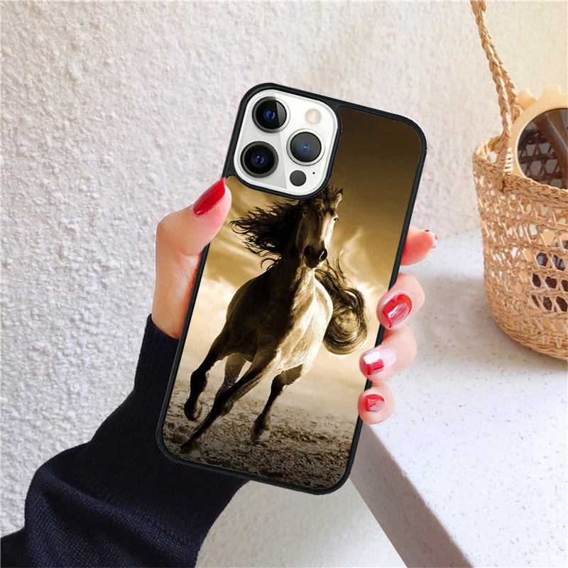 Running animal horse Phone Case for iPhone X XS XR 16 PRO MAX 15 14 PLUS 11 12 13 mini Back Cover Fundas Shell Caseverse