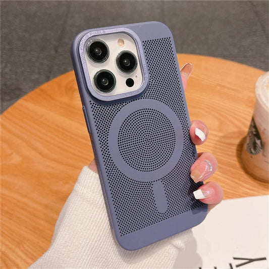 Ultra-thin Cooling Mesh Magnetic Matte Hard Steel Magnetic Shockproof Case for iPhone 15 13 12 14 11 Pro Max Caseverse