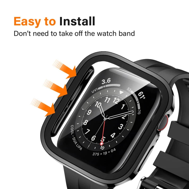 Electroplating Waterproof Case for Apple Watch Cover 41mm 40mm 45mm 44mm Screen Protector Glass Bumper iWatch 4 5 6 SE 7 8 9