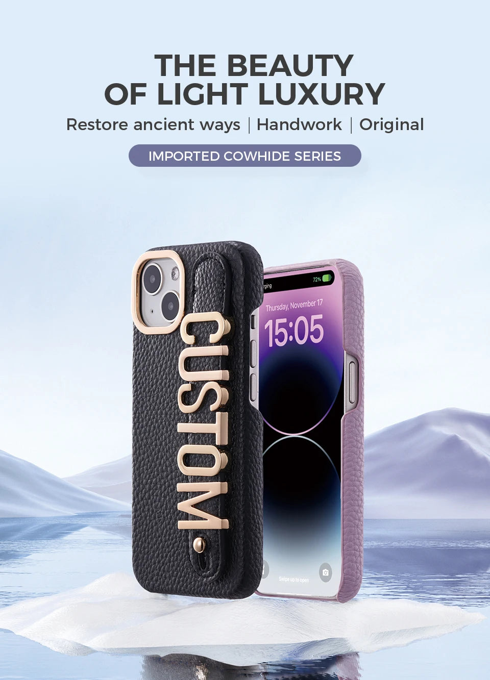 Leather Phone Case Custom Name Wristband Metal Gold Letters Personalized Cover for iPhone16 15 14 13 12 11ProMax 15 16plus Caseverse