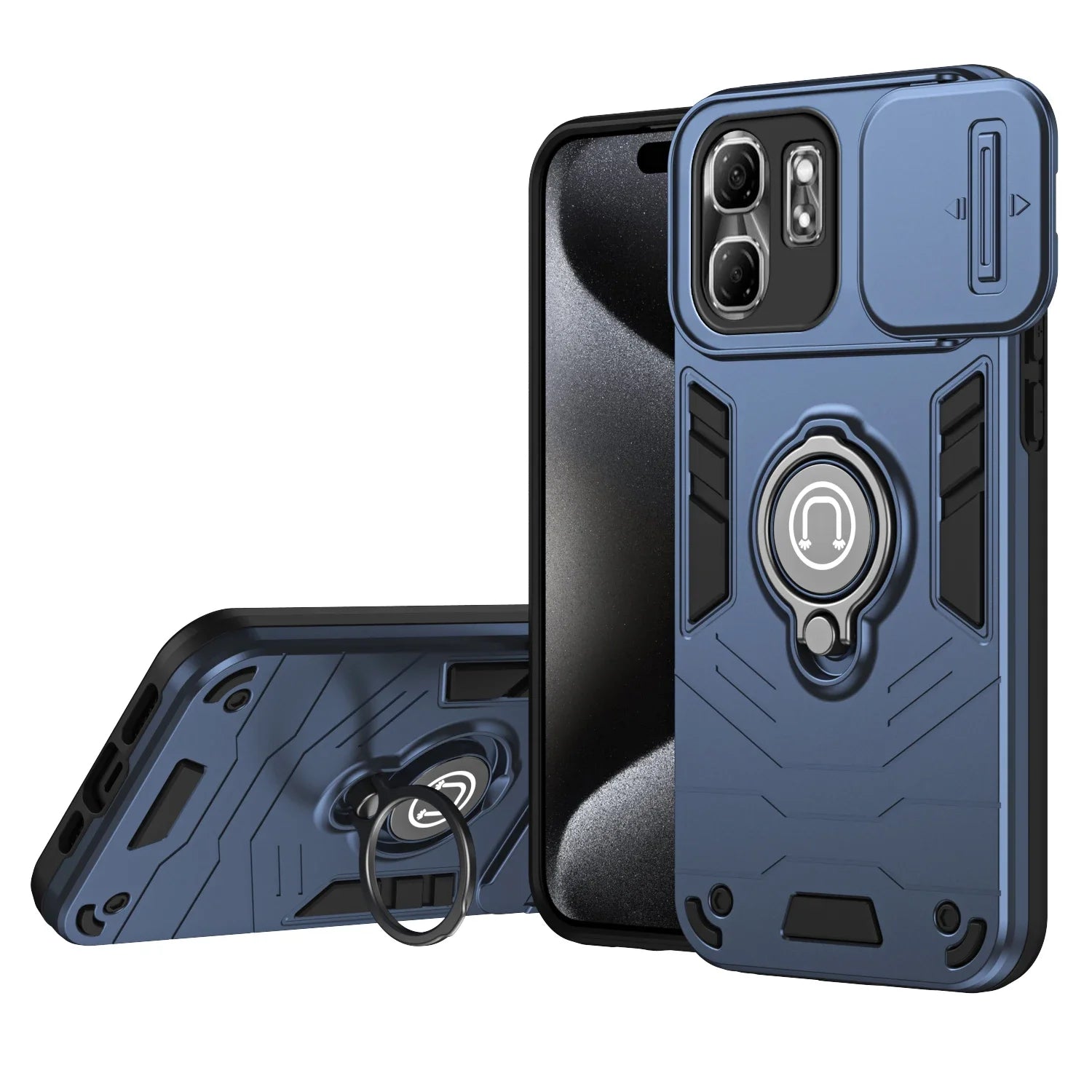 Rugged Armor Shockproof Phone Case For Infinix Smart 9 X6532 Hot 50i X6531 X6531B Sliding Window Metal Ring Holder Back Cover - Caseverse