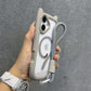 Cute Cat Ear Magsafe Case for iPhone 13 14 15 16 Pro Max 11 12 15 16 Plus Transparent PC TPU Armor Cover with Wrist Strap Chain - Caseverse