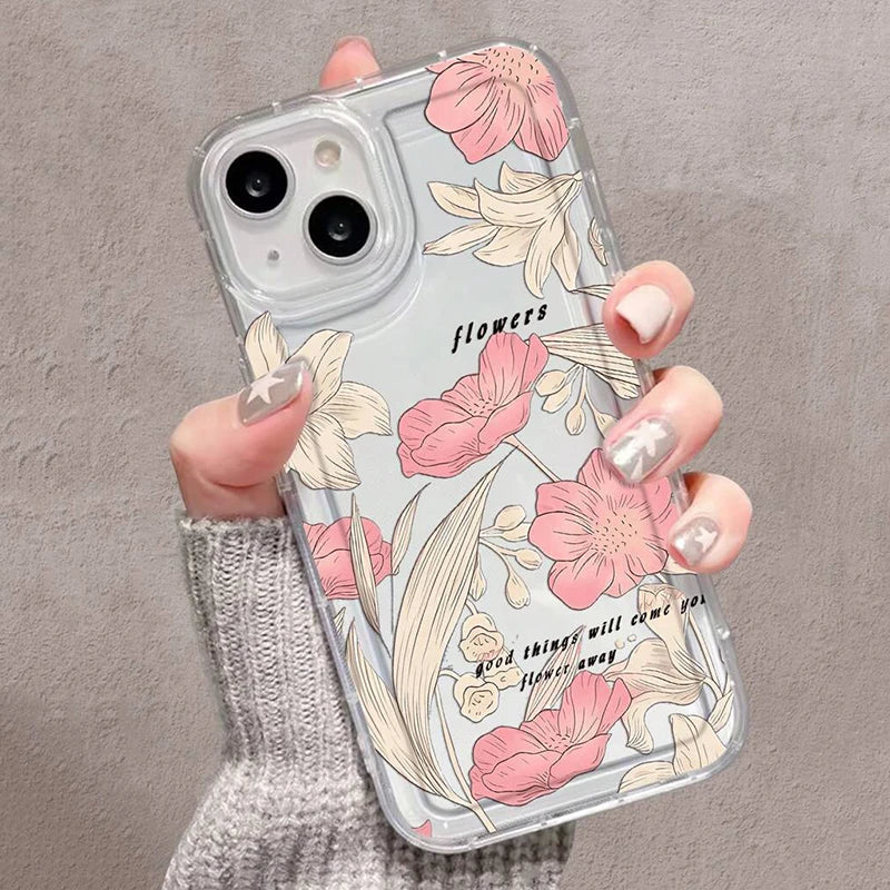 Metal Tulip Pattern Airbag Protective Phone Case For iPhone 14 13 11 15 16 Pro Max 16E 12 Mini XS XR X 8 7 Plus SE 2 Plus Cover Caseverse