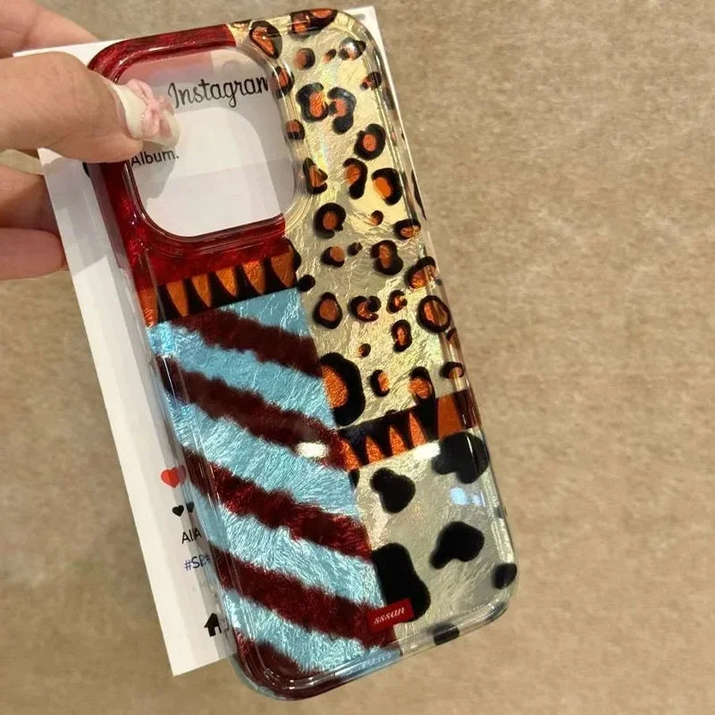 Splicing Leopard Print Clear Phone Case For iPhone 16 Pro Cases iPhone 16 15 14 13 12 11 Pro Max XS X XR 7 8 Plus 16 Clear Cover - Caseverse