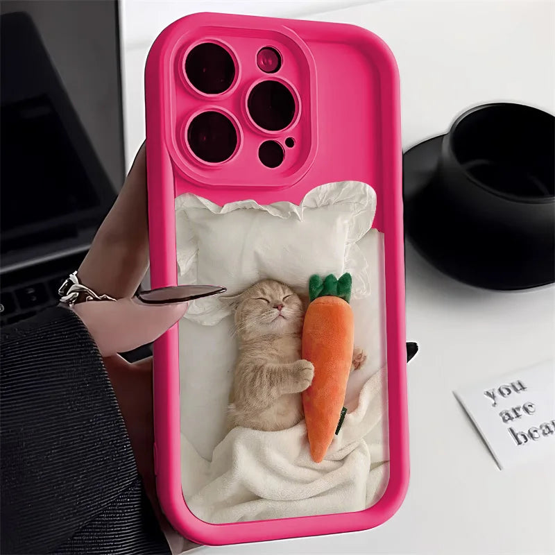 Candy Color Cute Cat Phone Case For iPhone 16, 15 Matte Shockproof Cover - Caseverse