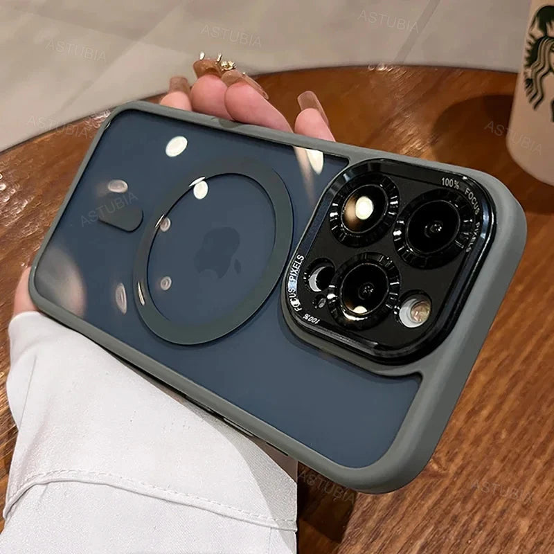 Luxury Magnetic Metal Lens Bumper Protection Case For iPhone 16 15 14 13 12 11 Pro Max Plus Magsafe Acrylic Translucency Cover Caseverse