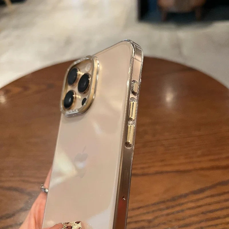 Luxury Metal camera frame protection phone case for iphone 16 15 14 13 12 pro max plus Transparent pc Shockproof Bumper cover - Caseverse