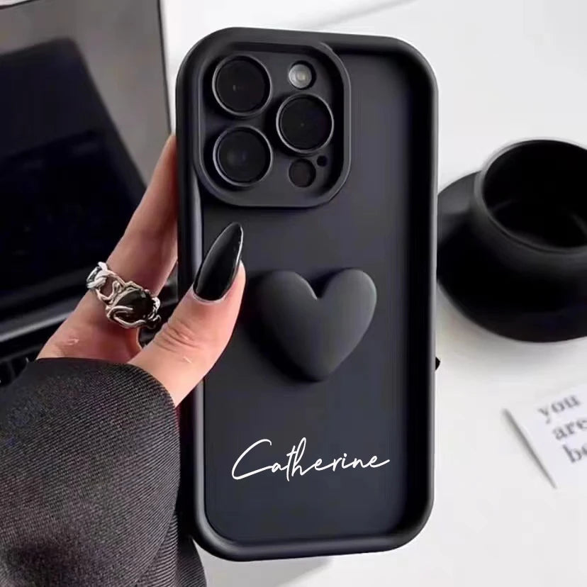 Cute INS Love Heart Personalized Name Case For iPhone 16 15 14 13 12 11 Pro Max Luxury Soft Silicone Custom DIY Cover 15 Pro Max Caseverse