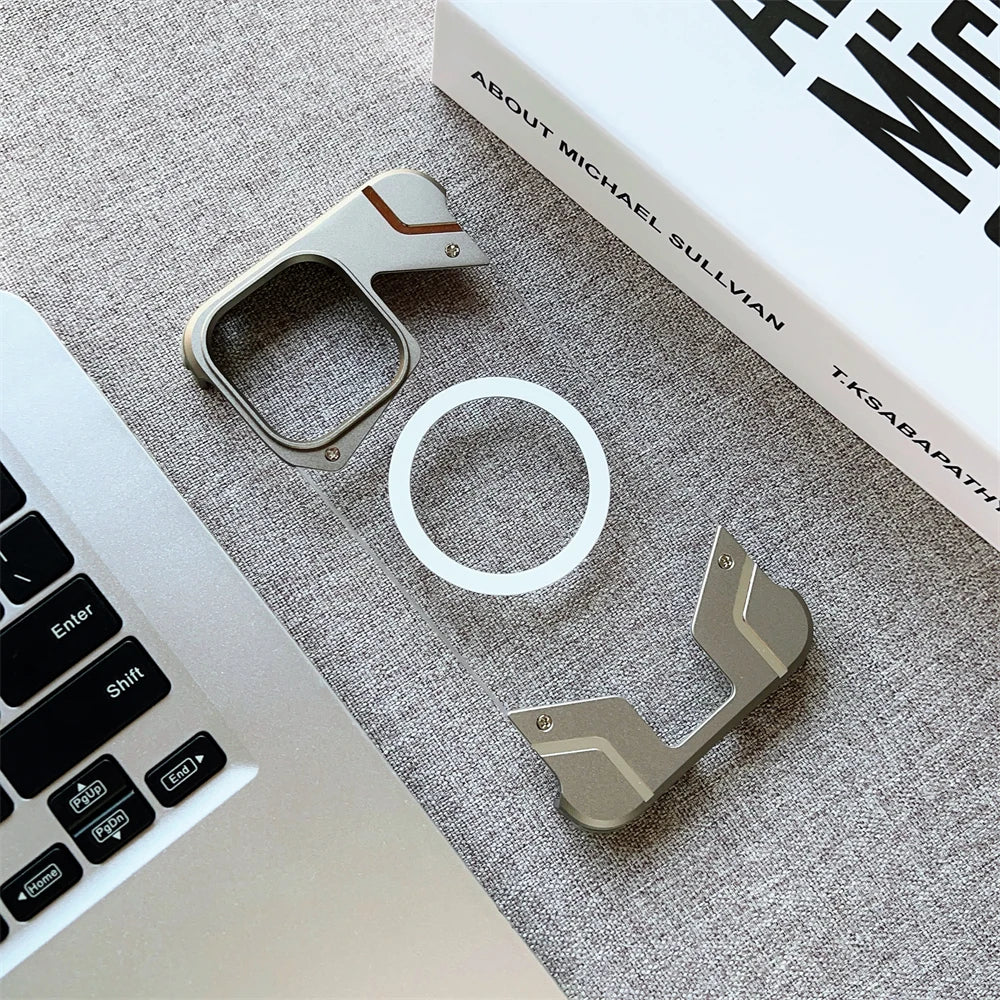 Magnetic Titanium Metal Transparent No Frame Phone Case For iPhone 16 Pro Max 16  Plus For Magsafe Aluminum Bumper Armor Cover Caseverse