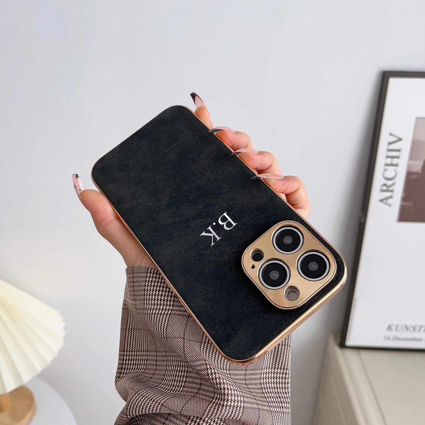 Leather Personalised Customized Name Case For Iphone 11 12 13 14 15 16 Pro Max Plating Frame Lambskin Initials Cover 16 11 15Pro Caseverse