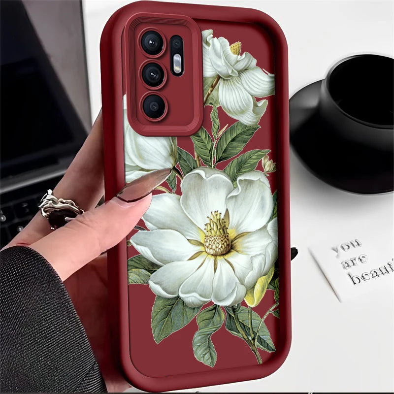 Flower Painted Phone Case For Oppo Reno 6 Pro Plus 5G Reno6 Silicone Anti Drop Soft Cover Funda - Caseverse