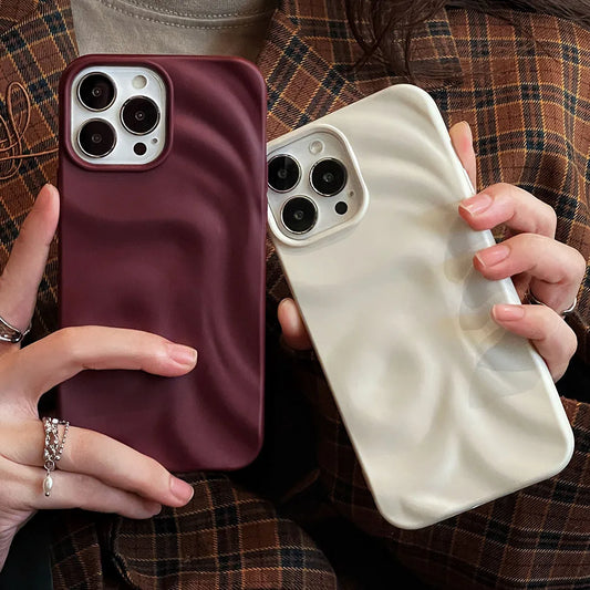 Ins Winter Wine Red 3D Pleats Wrinkle Phone Case for iPhone 12 13 14 15 16 Pro Max Soft Matte Cases for iPhone 11 Back Cover - Caseverse