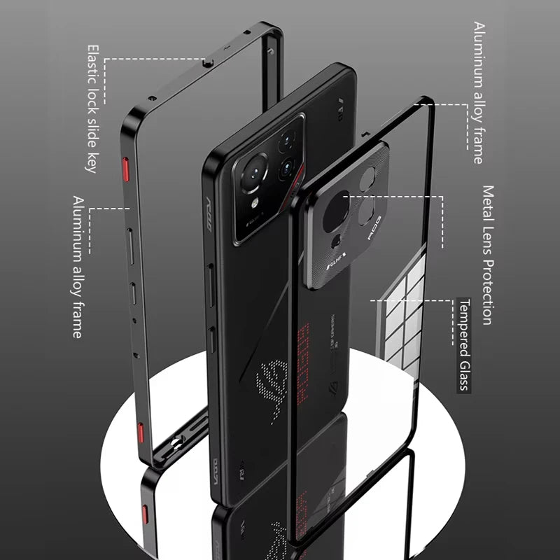 Metal Bumper Phone Case lock buckle For ASUS ROG Phone 9 Pro Single sided Tempered Glass Back Full Lens Protection Cover cases