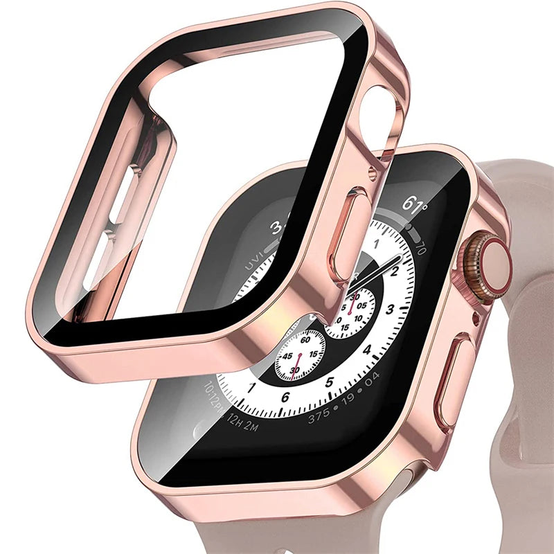 Electroplating Waterproof Case for Apple Watch Cover 41mm 40mm 45mm 44mm Screen Protector Glass Bumper iWatch 4 5 6 SE 7 8 9