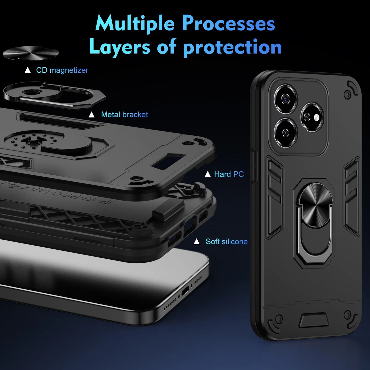 Military Grade Case for ZTE Axon 60 Lite Protective Cover Shockproof Ring Stand Holder Fundas Coque - Caseverse