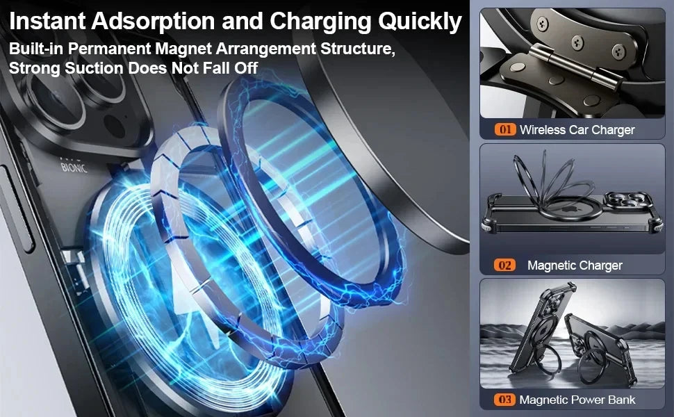 Metal Frame Magsafe Phone Case for iPhone 16 15 14 13 Pro Max Wireless Charging Aluminum Alloy Frameless Holder Shockproof Cover Caseverse