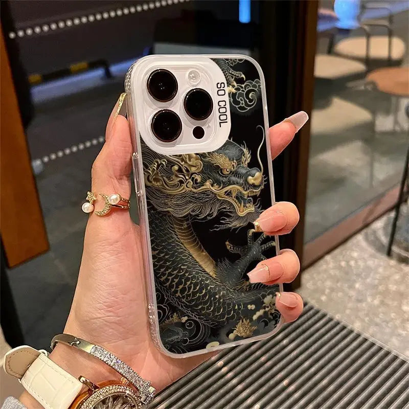 Golden Dragon Personality Pattern Shockproof Matte Phone Case For iPhone 16 15 14 13 12 11 Pro Max XR XS MAX 7 8 PLUS MINI Cover - Caseverse