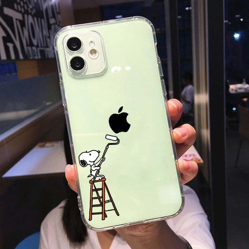 S-Snoopy Cute Cartoon Transparent Phone Case For iPhone 16 15 13 12 11 Pro Max Xr Xs Max 14 Plus 8 Plus Case Cute Soft Cover Y2k - Caseverse