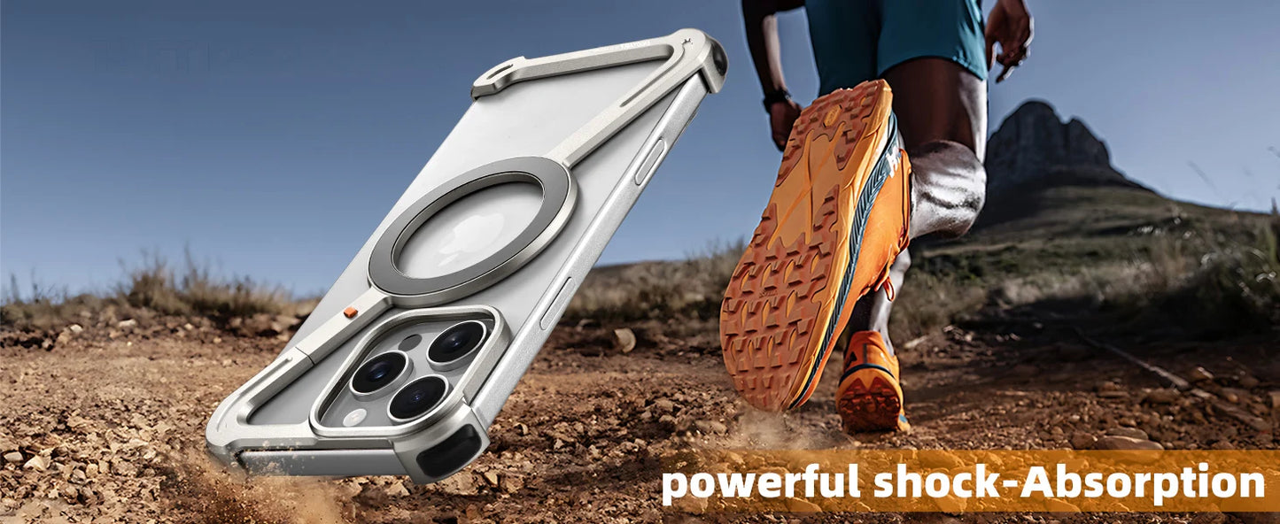 Eary Aluminum Alloy Z-Shape Phone Case for iPhone 16 Pro Max Metal Frameless Magnetic Bumper Minimalist Slim Protective Cover