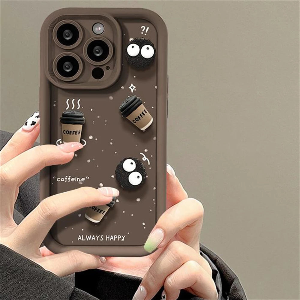 Cute Fun 3D Ball Coffee Silicone Soft Phone Case For iPhone 16 14 13 12 11 15 Pro Max XS XR 7 8 Plus SE Shockproof Matte Cover - Caseverse