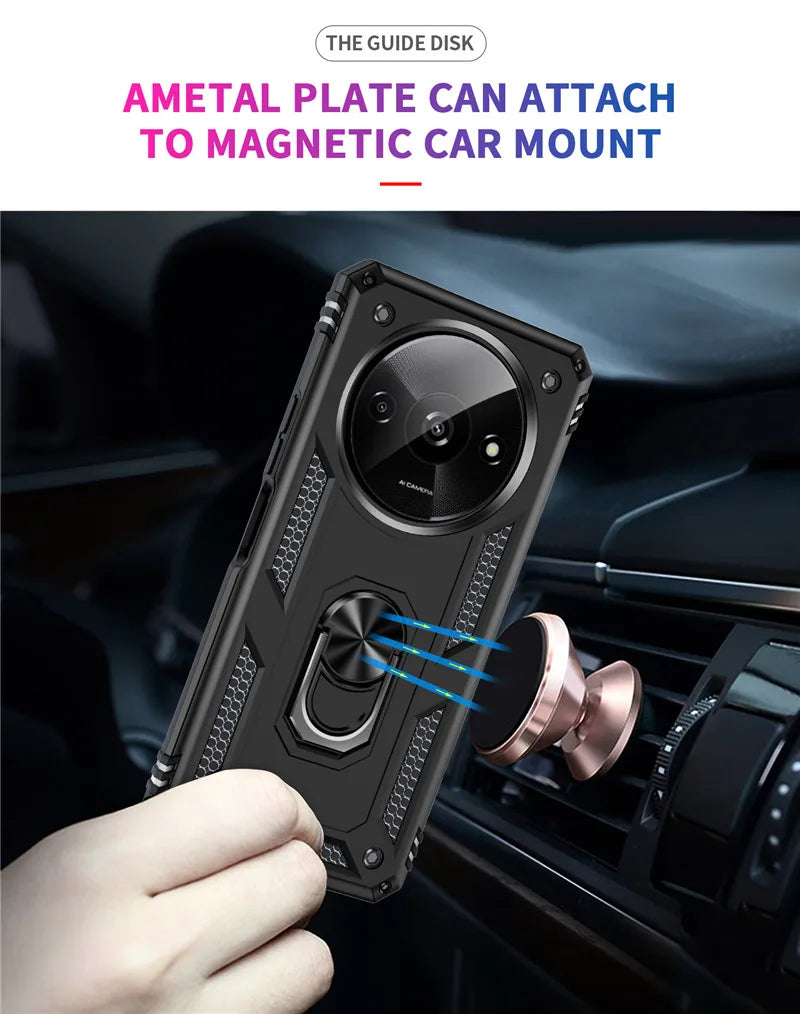 For Xiaomi Redmi A3 4G Case Rugged Armor Phone Case For Redmi A3 A 3 RedmiA3 4G Magnetic Ring Holder Shockproof Cover - Caseverse