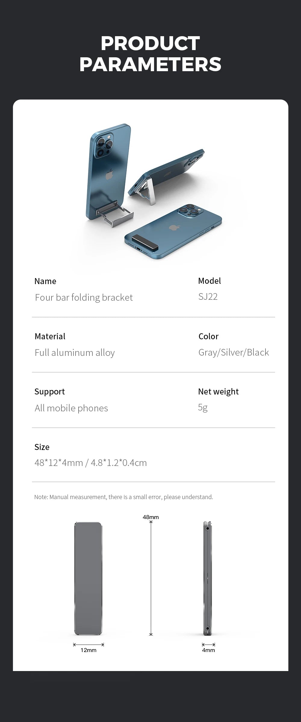 Metal Folding Phone Holder Alloy Invisible Back Stick Phone Desktop Holder Portable Mobile Support Phone Stand for iPhone Xiaomi - Caseverse