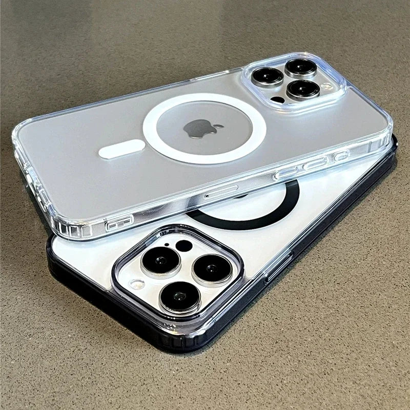 Luxury Matte Magsafe Wireless Charging Phone Case For iPhone 11 12 13 14 15 16 Pro Max Plus Bumper Magnetic Transparent Cover - Caseverse
