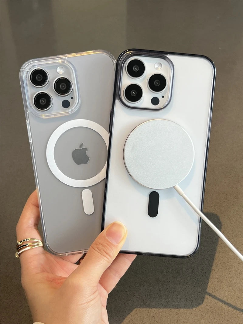 Luxury Matte Magsafe Wireless Charging Phone Case For iPhone 11 12 13 14 15 16 Pro Max Plus Bumper Magnetic Transparent Cover - Caseverse