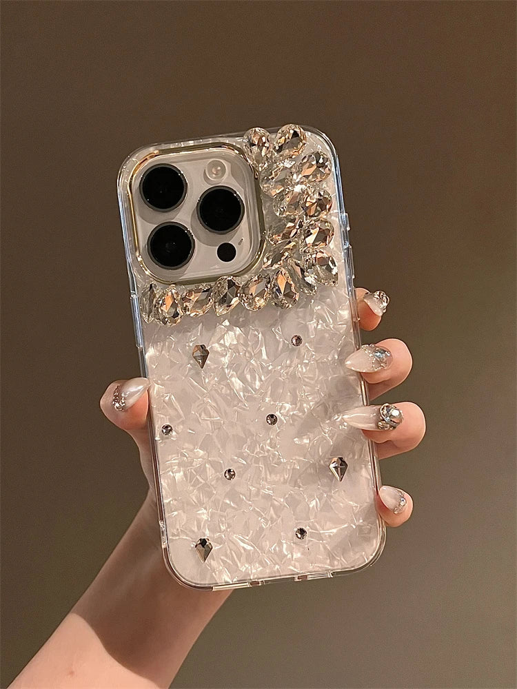 Bling Siliver Color Diamond Phone Cases For iPhone 16 15 Pro Max 12 13 14 Pro Max High-end Luxury Marble Protective Soft Cover - Caseverse