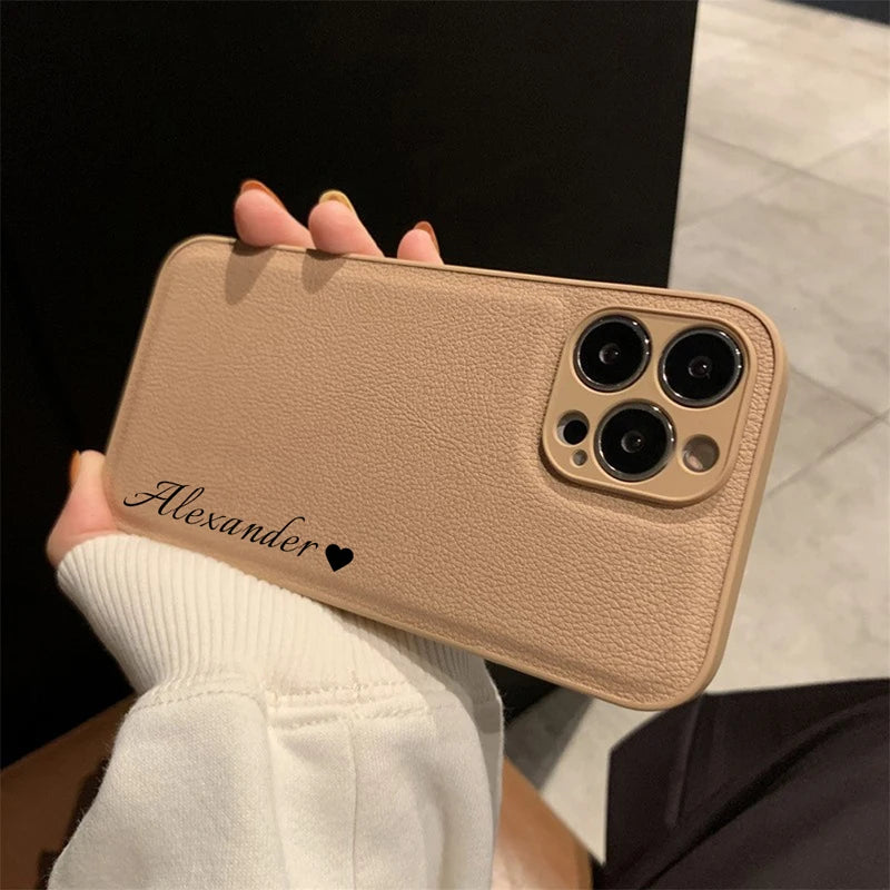 Personalized Customized Name Heart Phone Case for iPhone 16 15 14 13 Pro Max 12 11 X XS XR Design Leather Protective Back Cover Caseverse