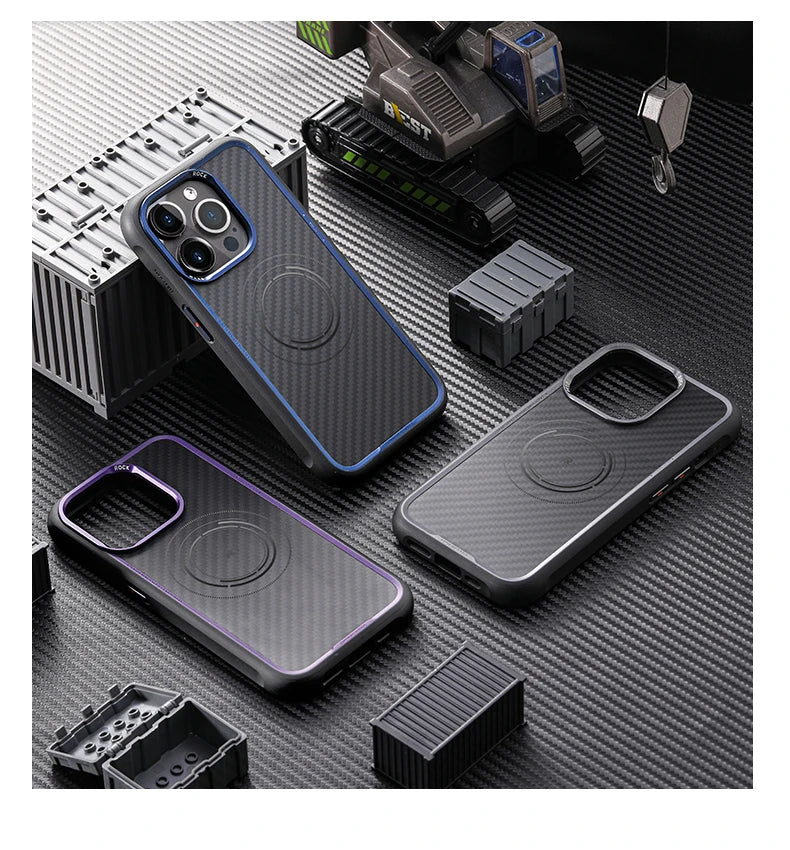ROCK Kevlar Magnetic Case for iPhone 15 Pro Max Metal Lens Military Grade Shockproof Cover for iPhone 15 Compatible with MagSafe - Caseverse