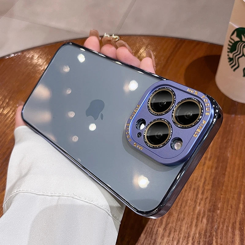 For iPhone 15 Pro Max Luxury Case Metal Camera Protection Transparent Armor Phone Cases for iPhone 12 13 14 Pro Max 14 Pro Plus Caseverse