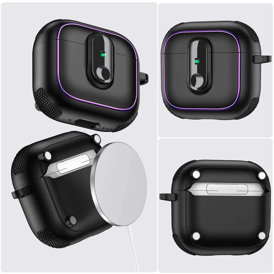 Armor locking clasp Earphone Cover For AirPods 4 3 2Pro With Plated Purple Strips With Magnetic Attraction Protective Case