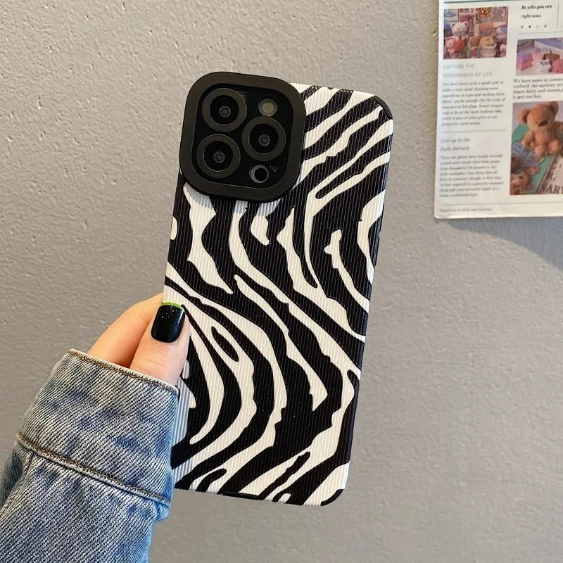 Fashion Zebra Stripes Silicone Case For iPhone 15 12 13 14 Plus 11 16 Pro Max Mini X XS XR 7 8 SE Soft Leather Shockproof Cover - Caseverse