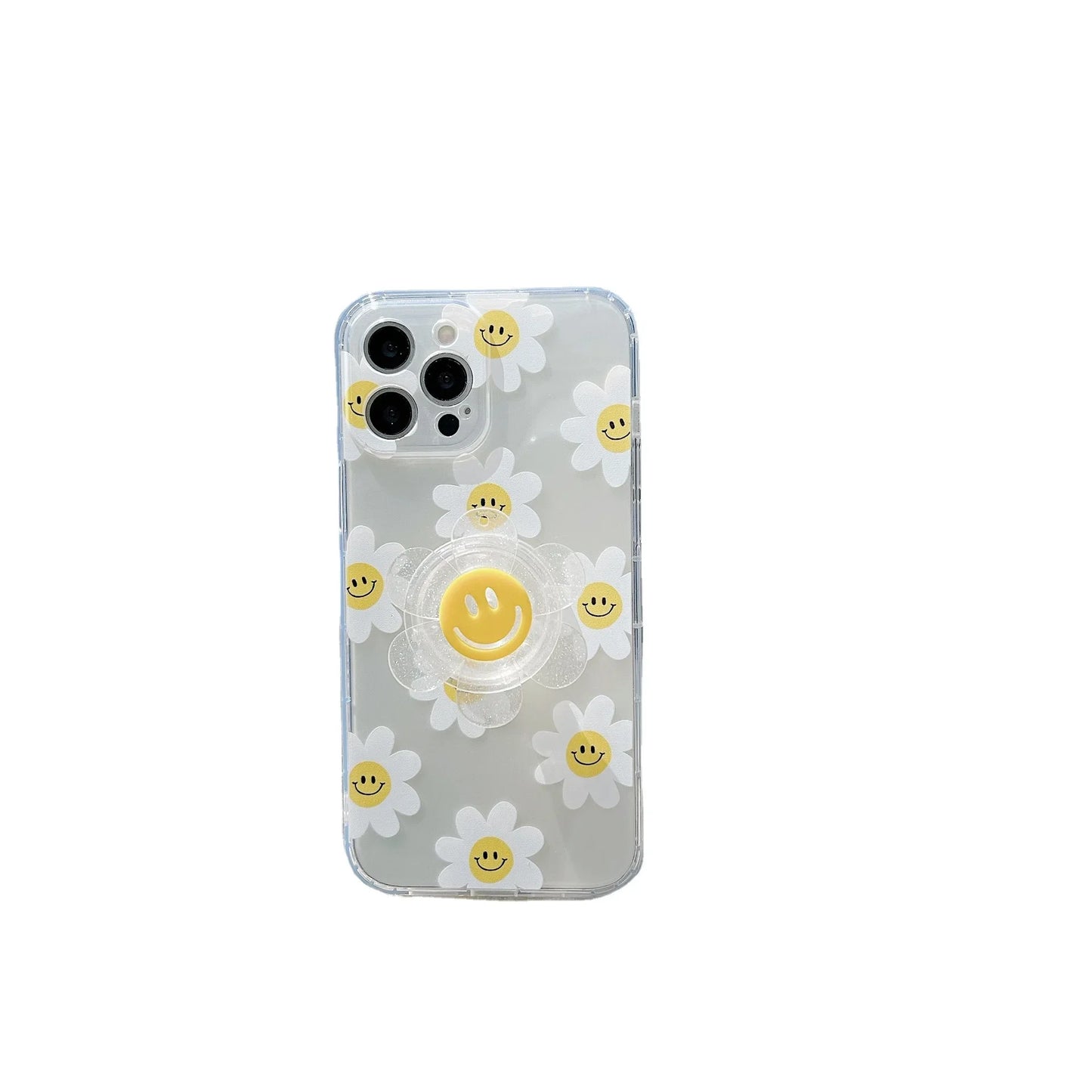 Universal Magnetic Holder Clear Glitter Smile Flower Phone Grip Tok Bracket Smart Tok For iPhone 15 14 Samsung Expanding Stand - Caseverse