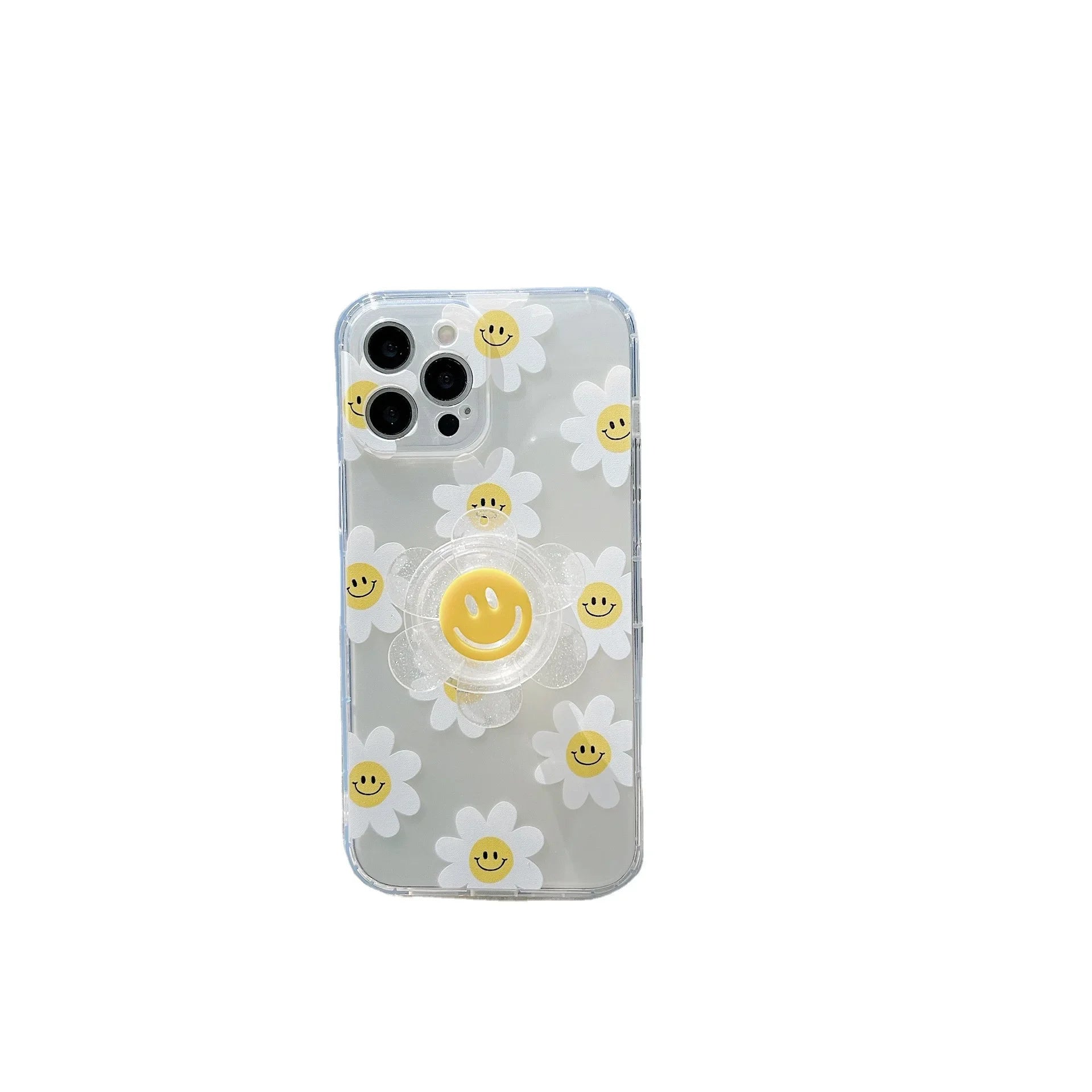 Universal Magnetic Holder Clear Glitter Smile Flower Phone Grip Tok Bracket Smart Tok For iPhone 15 14 Samsung Expanding Stand - Caseverse