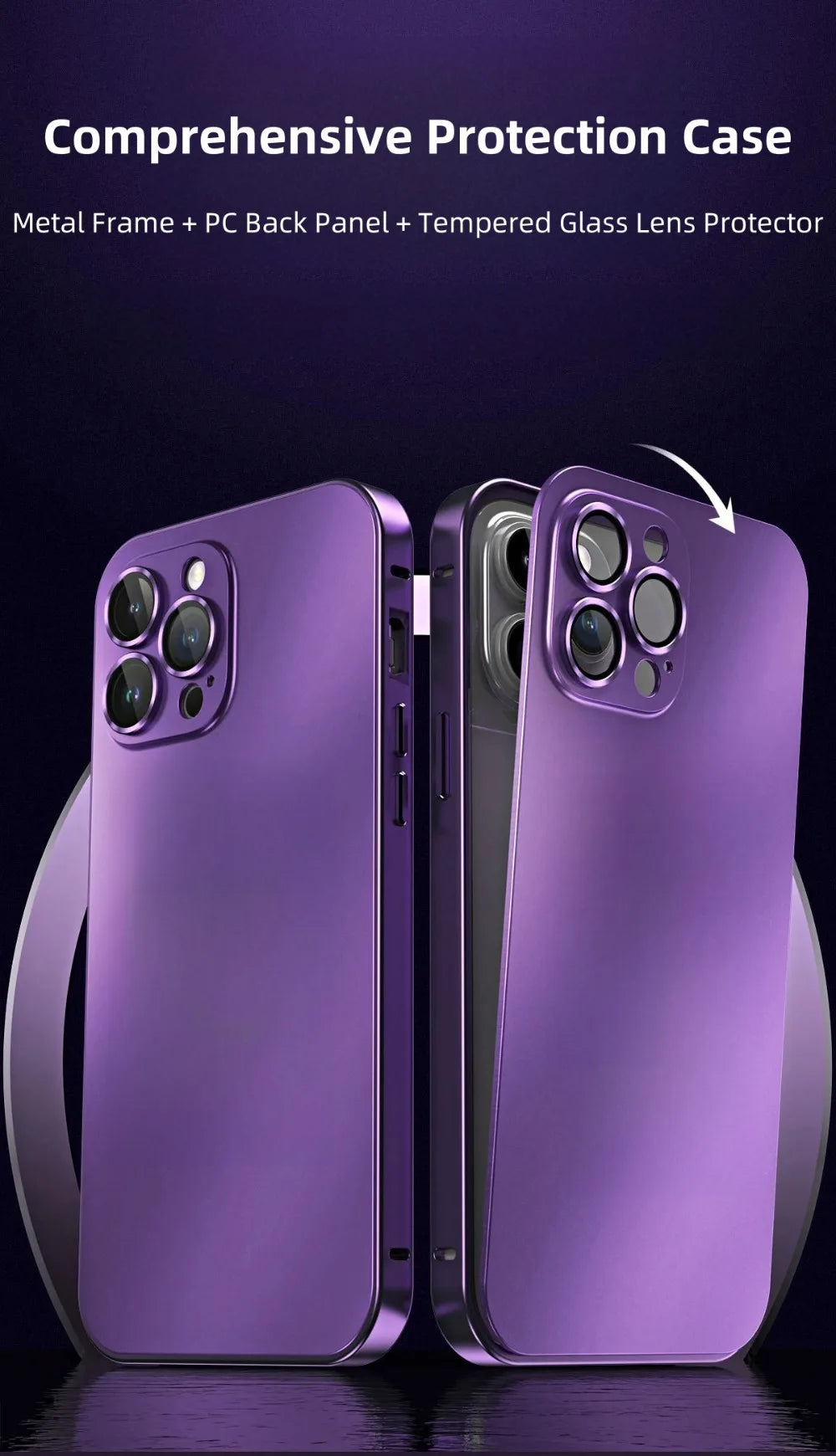 Luxury Aluminum Metal Frame Phone Case For iPhone 16 15 14 13 12 Pro Max Plus Camera Lens Glass Protect Shockproof PC Back Cover Caseverse