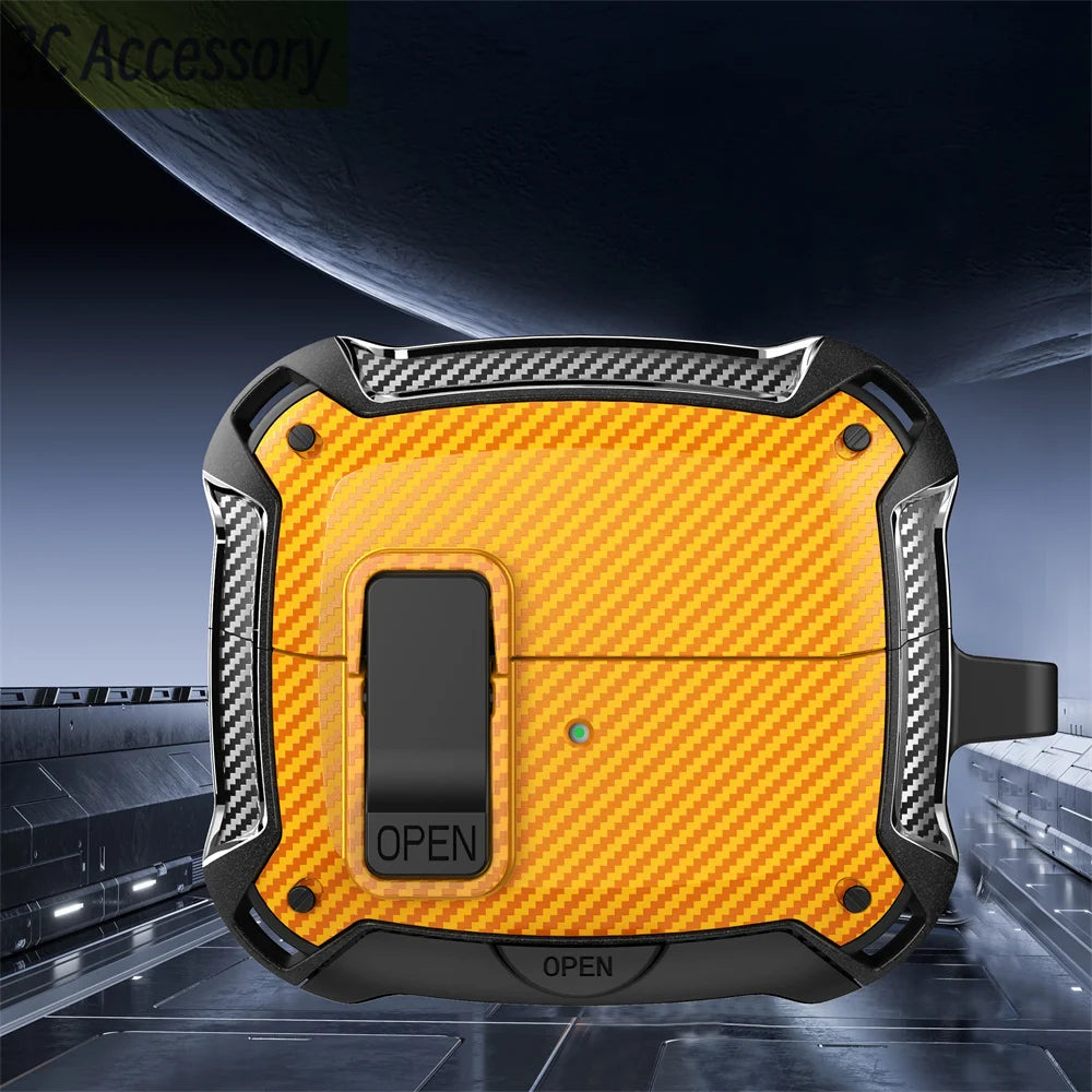 2025 New Phone Stand Case For Samsung Galaxy Buds 3 Pro Case With Secure Lock Clip & Cleaning kit Carbon Fiber Cover For Buds 3