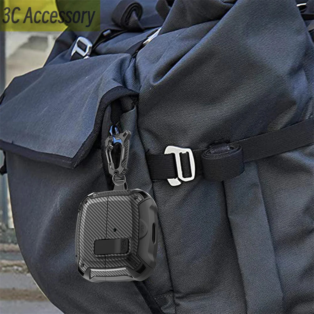 2025 New Phone Stand Case For Samsung Galaxy Buds 3 Pro Case With Secure Lock Clip & Cleaning kit Carbon Fiber Cover For Buds 3