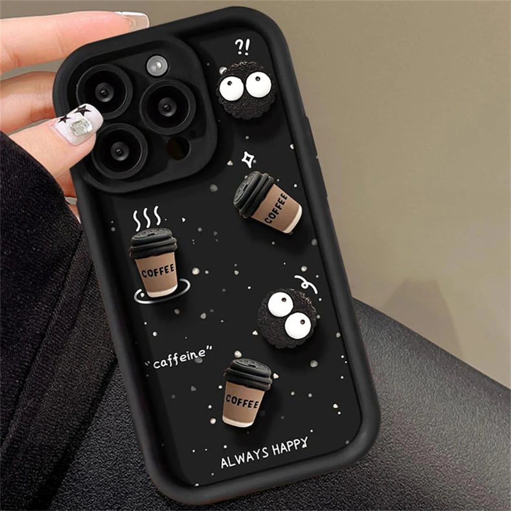 Cute Fun 3D Ball Coffee Silicone Soft Phone Case For iPhone 16 14 13 12 11 15 Pro Max XS XR 7 8 Plus SE Shockproof Matte Cover - Caseverse
