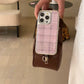 Stylish Simple Electroplate Pink Plaid Pattern Solid Color Phone for iPhone 13 14 15 16 Pro Max Glossy Shockproof Phone Case