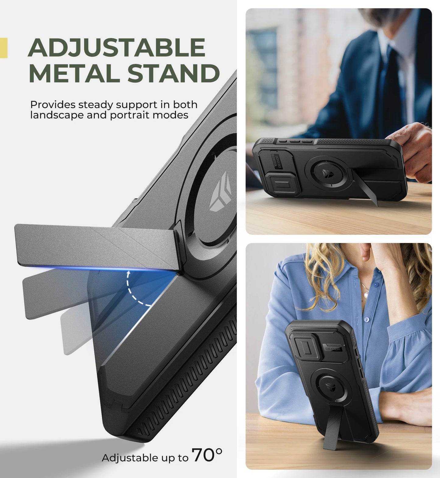 For iPhone 16 Pro Max Rugged Armor Shockproof Case with Built-in Sliding Camera Cover and Built-in Screen Protector Kickstand - Caseverse