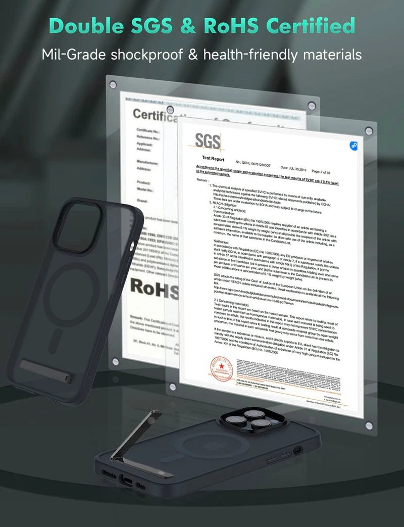 Magnetic Phone Case with Metal Stand for iPhone 16 15 14 13 12 Pro Max Plus Translucent Mobile Cases Military Grade Back Cover Caseverse