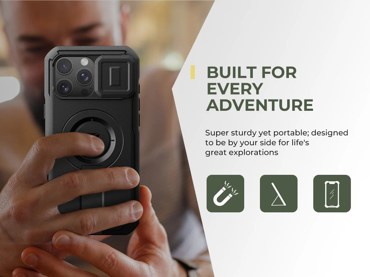 For iPhone 16 Pro Max Rugged Armor Shockproof Case with Built-in Sliding Camera Cover and Built-in Screen Protector Kickstand - Caseverse