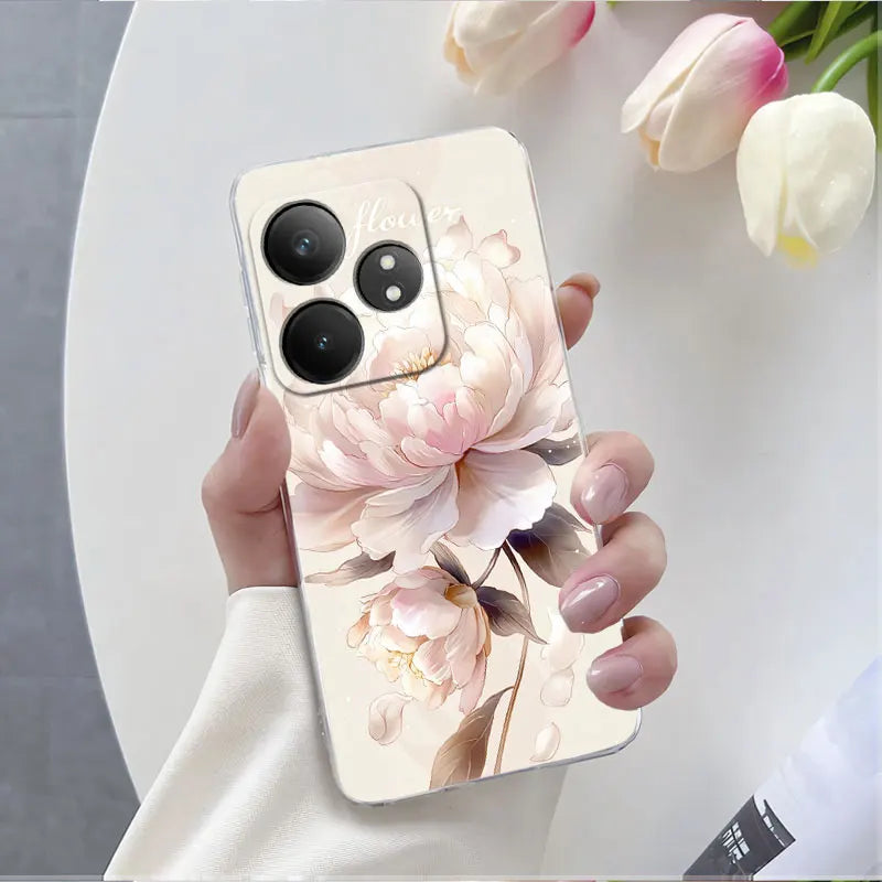 For Realme GT Neo 6 SE Neo6 6T Case Luxury Phone Case For Realme GT Neo6 SE Marble Flower Clear Soft Silicone Protective Cover - Caseverse